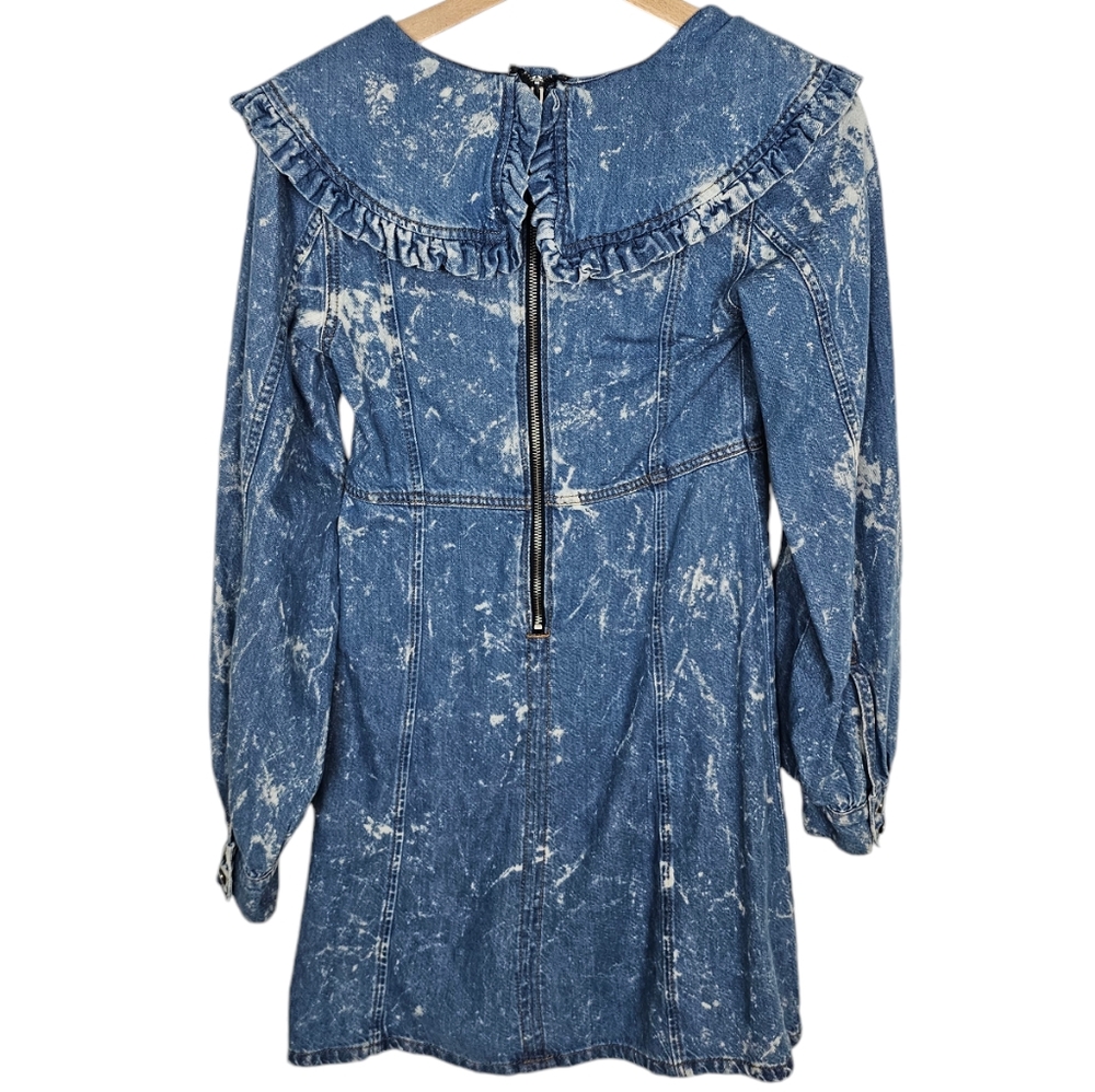 Ganni Net Sustain Ruffled Bleached Organic Denim Mini Dress Size 32 US 0 - Picture 3 of 8